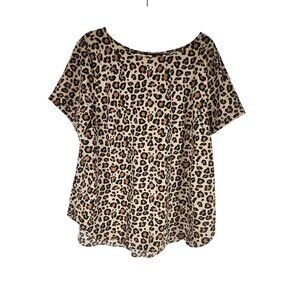 Cato Womens Plus Leopard Print Blouse Button Back Career Modest Modern 2X